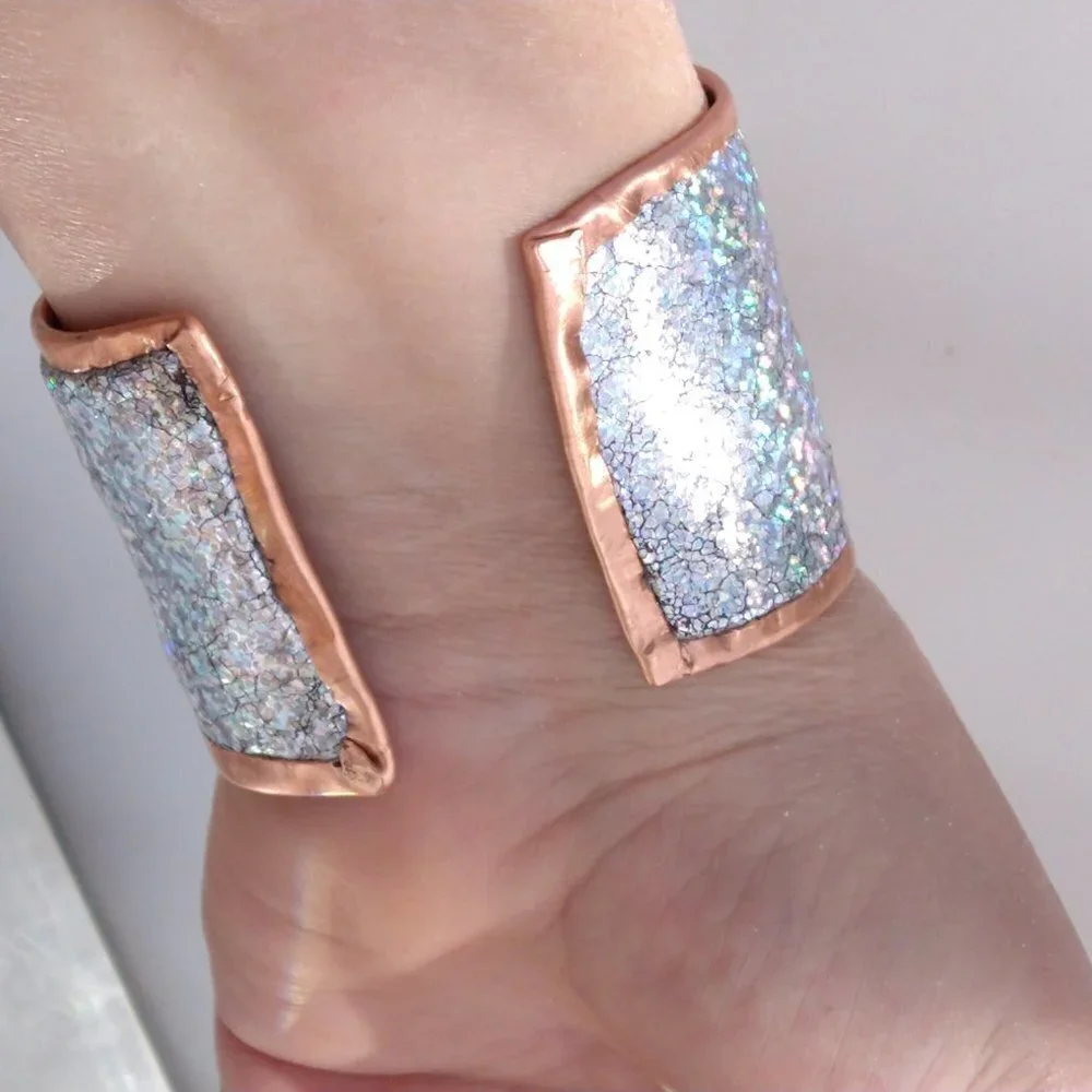 Genuine Leather Holographic Copper Cuff Bracelet Real Hologram (not Glitter)